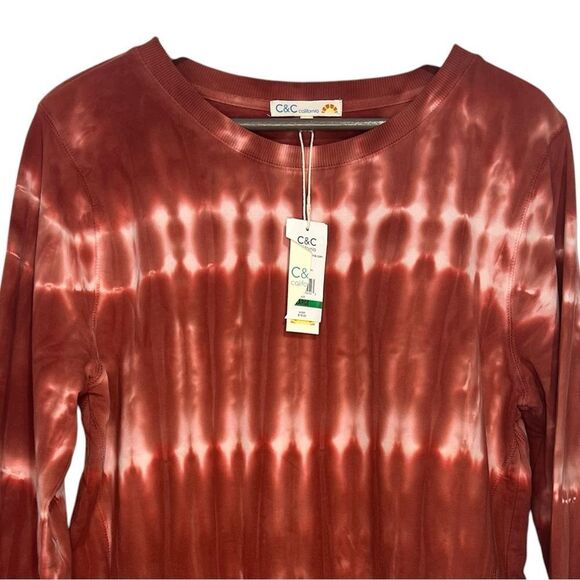 C&C California Tie Dye Sweatshirt Womens Large Burnt Orange Drawstring Tie Waist - Picture 2 of 6